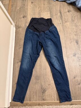 Isabel Maternity Dark Blue Stretch Jeans with Black CrossOverband 4